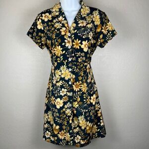 VTG All That Jazz Floral Dress Short Sleeve Buttonโ Down Belted Casual Medium ?